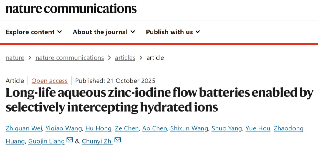Nature Communications | ug环球体育高级教练联合团队让水系锌-碘液流电池更“长寿”